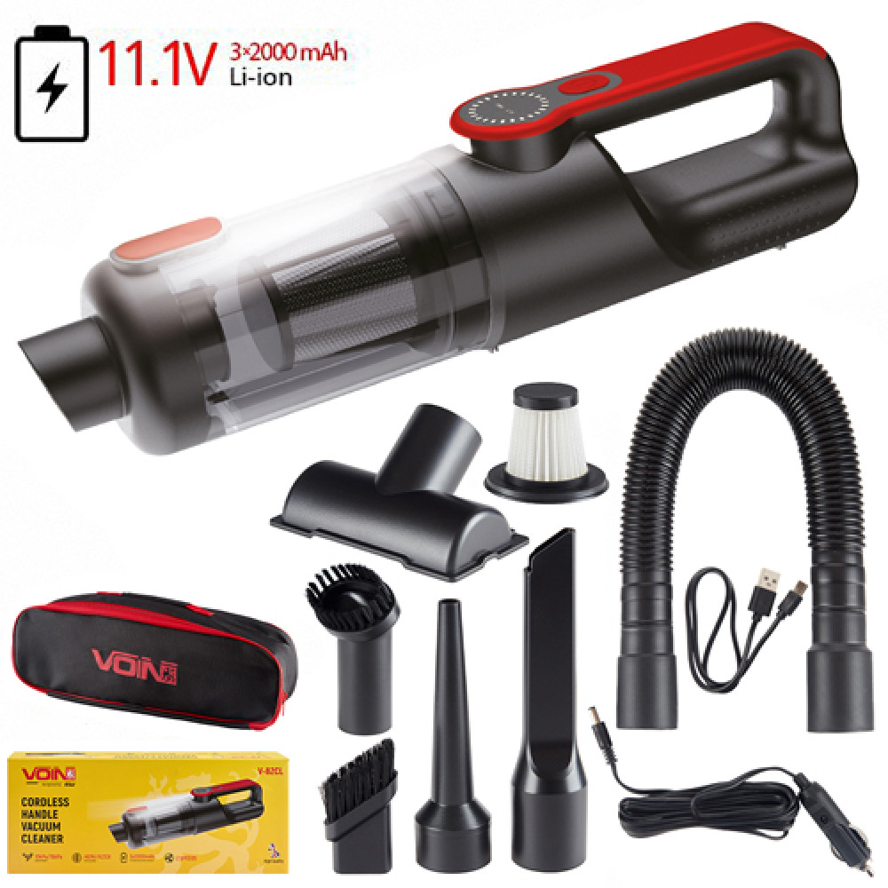 Пылесос "VOIN" V-82CL 120W/АКБ-3x2000mAh/2 режима/сухая и влажная чистка/сумка