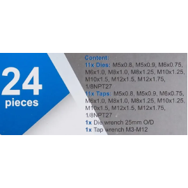 Набір метричних мітчиків та плашок 24 пр.(М5-М12) в металевому кейсі Scheppach SCH-M024-1