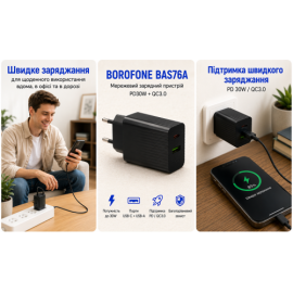 Сетевое зарядное устройство BOROFONE BAS76A PD30W+QC3.0 Black