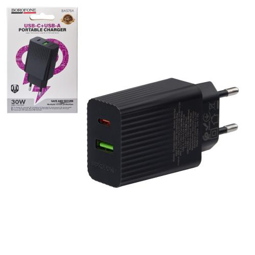 Сетевое зарядное устройство BOROFONE BAS76A PD30W+QC3.0 Black