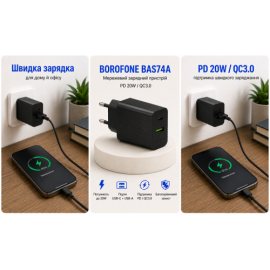 Сетевое зарядное устройство BOROFONE BAS74A PD20W+QC3.0 Black