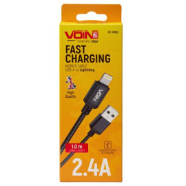 Кабель  VOIN CC-1502L USB - Lightning 2.4А, 1m, black (быстрая зарядка/передача данных)