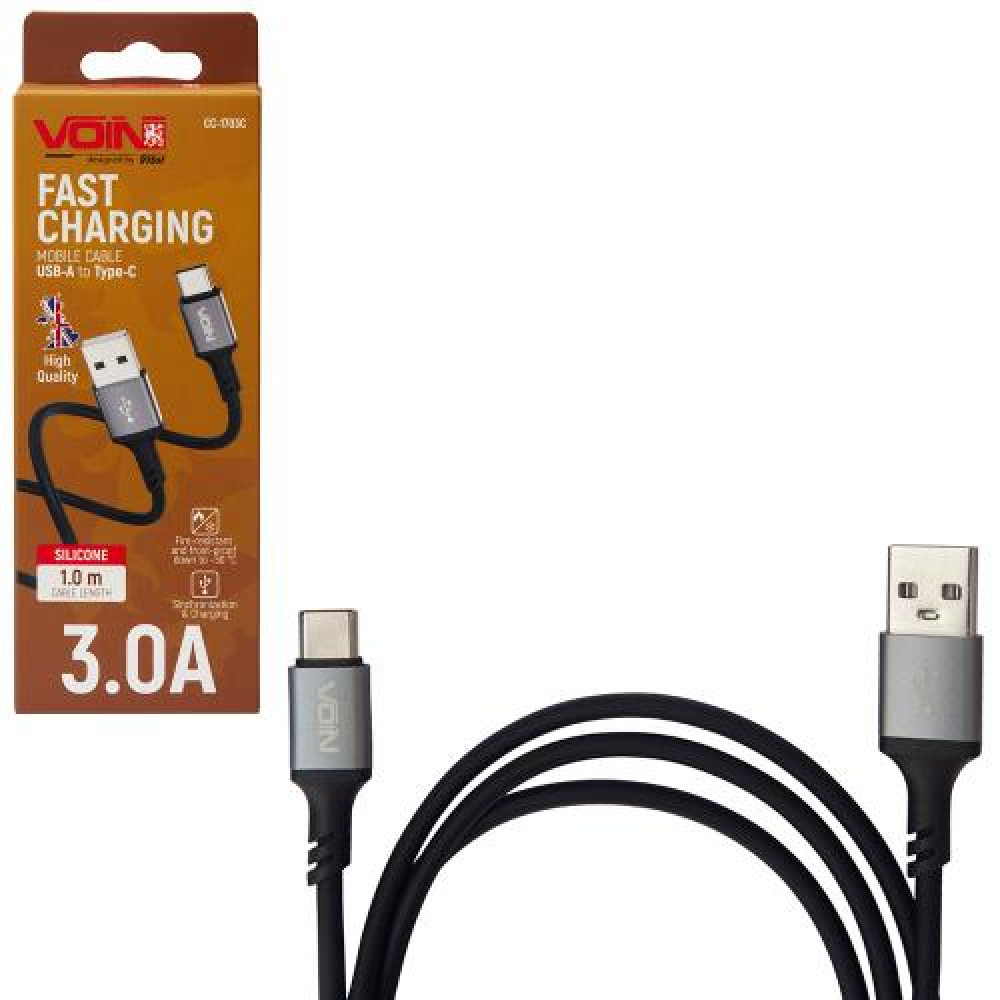 Кабель  VOIN CC-1703C USB - Type C 3A 1m, Black (быстрая зарядка/передача данных)