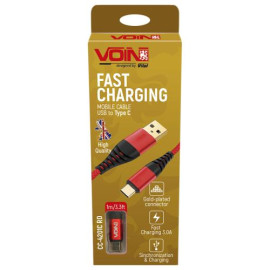 Кабель  VOIN CC-4201C RD USB - Type C 3А, 1m, red (быстрая зарядка/передача данных)