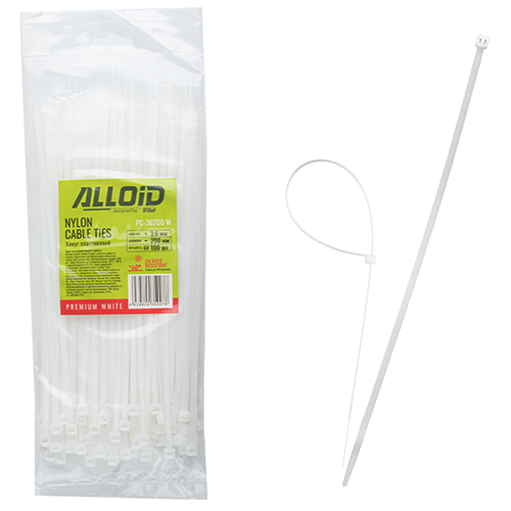 Хомут пластиковый Alloid 3.6 х 200 100шт/уп белый