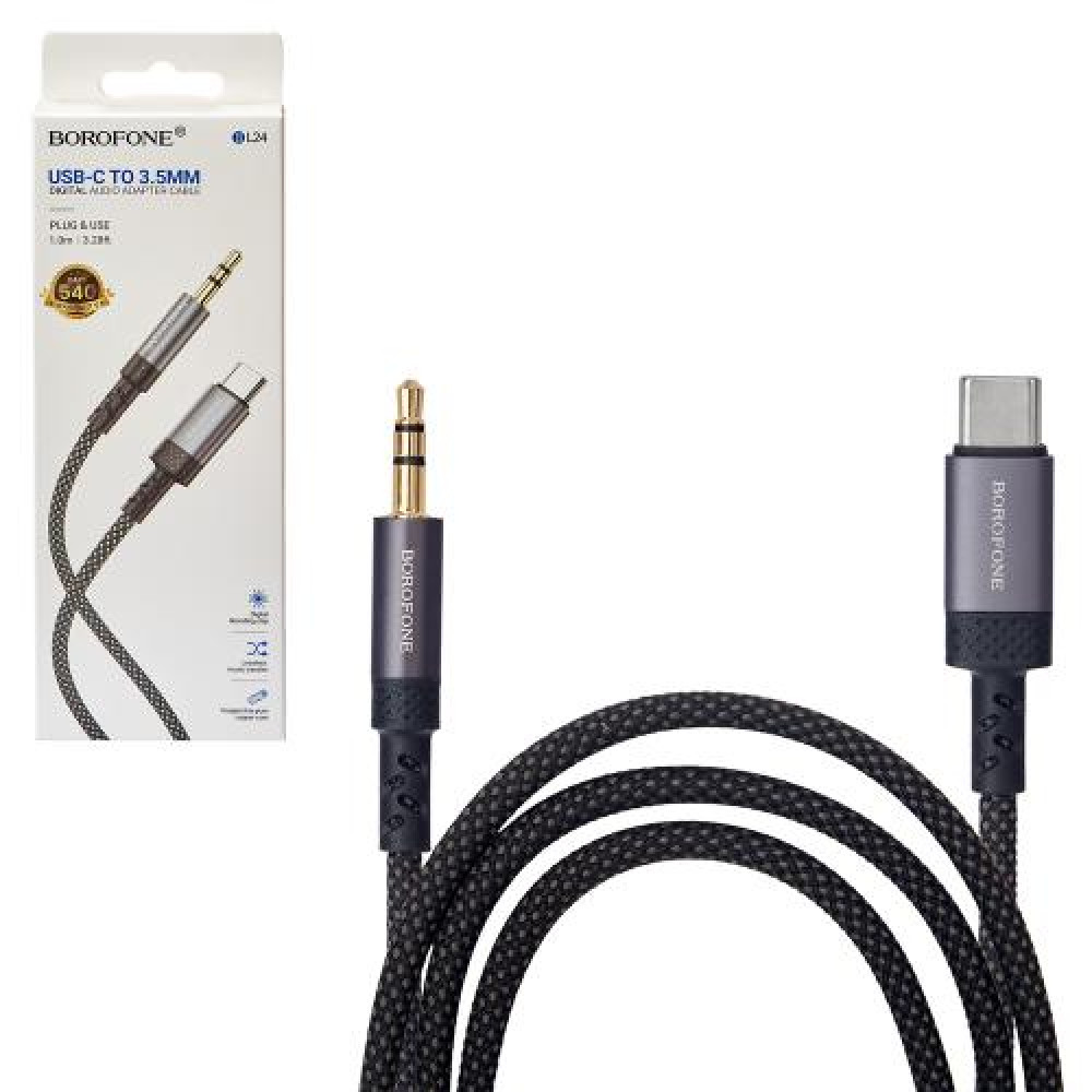 Кабель аудио BOROFONE BL24 AUX,  3.5 male - Type-C male, 1м