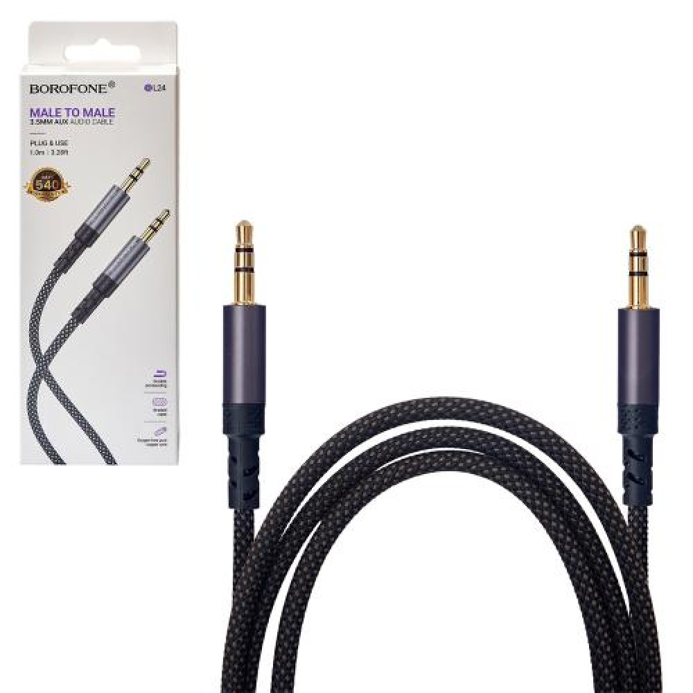 Кабель аудио BOROFONE BL24 AUX, 3.5 male - 3.5 male, 1м