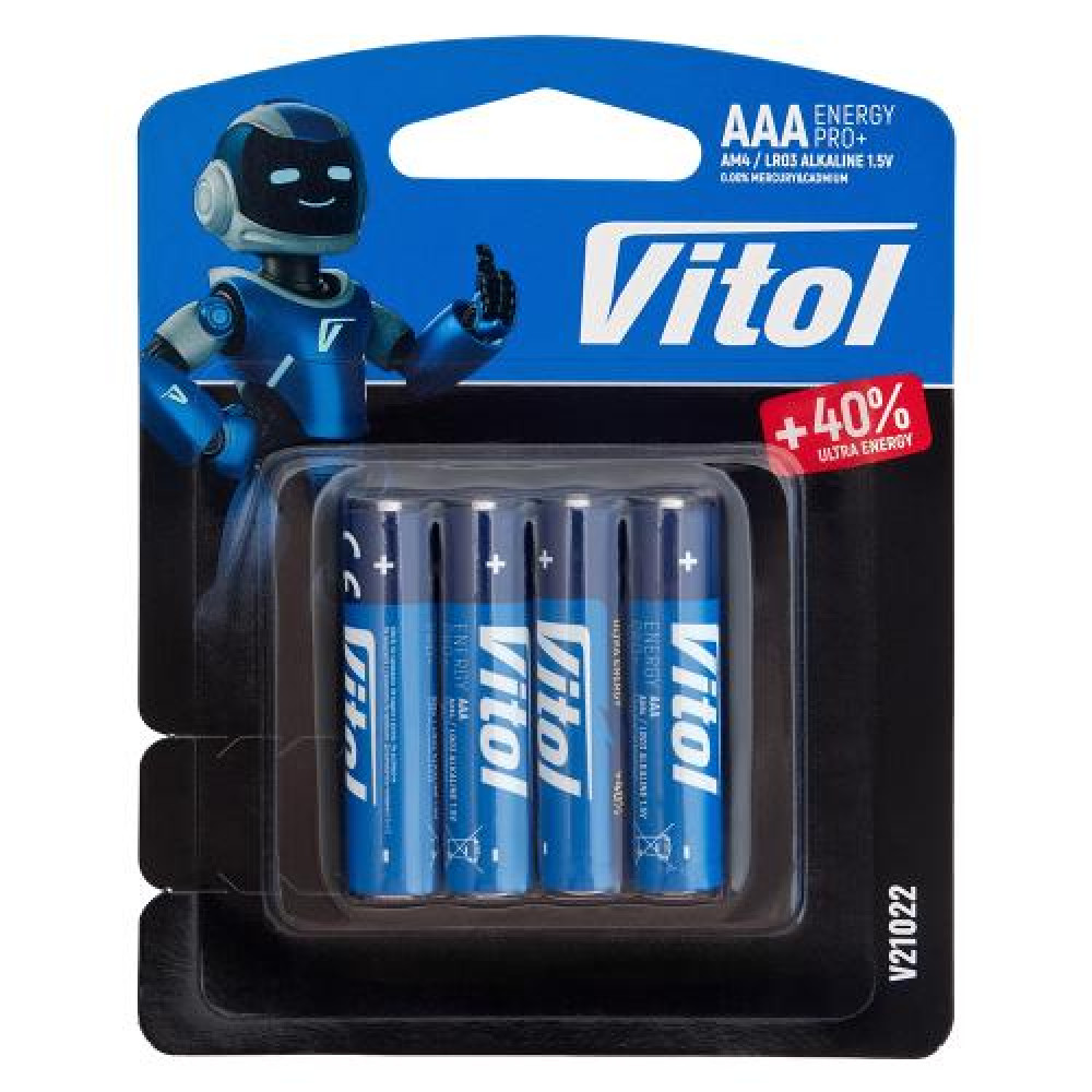 Батарейка Vitol V21022 блистер щелочная LR03 AAА (4/48 шт)
