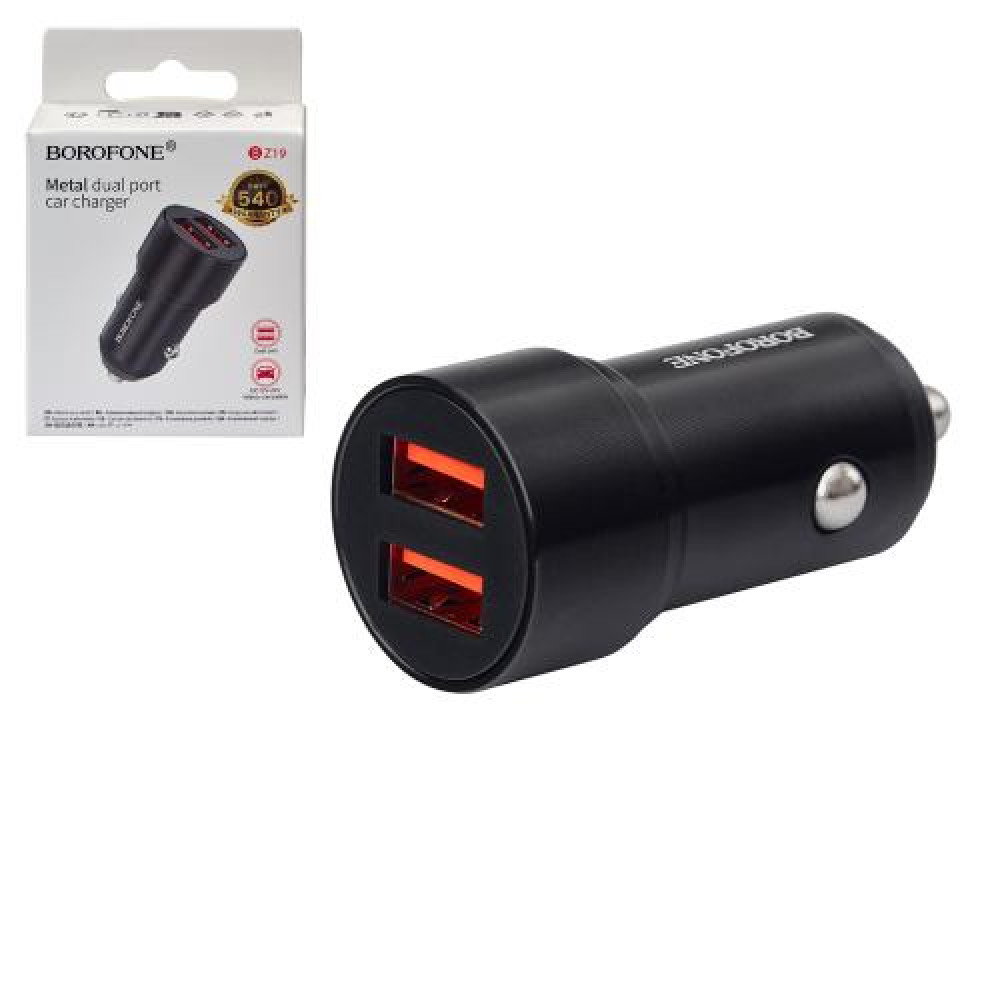 Автомобильное зарядное устройство BOROFONE BZ19, USB-A 1/2: 5V/2.4A Black
